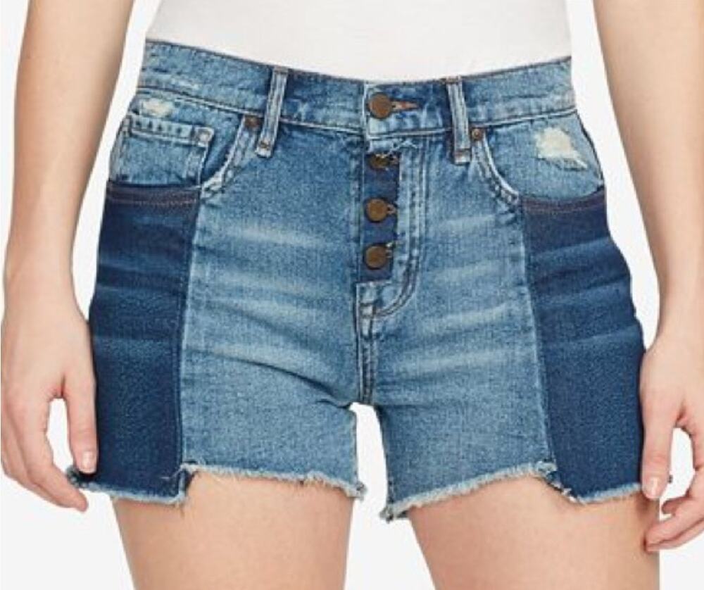 William Rast Denim Jean Shorts High Rise Patchwork Colorblock 28